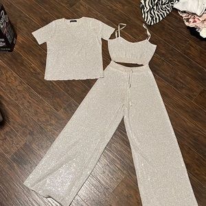 Silver rhinestone knit set
